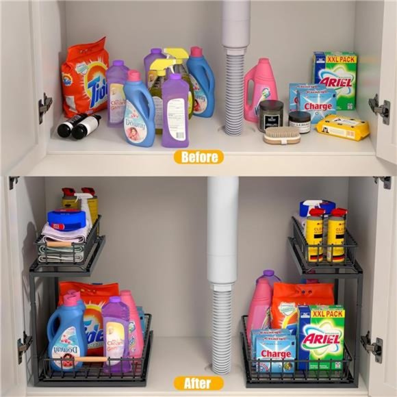 Under Sink Organizer & Storage, Metal Pull Out Kitchen Cabinet Organizer(1 Pack) - Picture 4 of 7